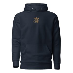 Marie's Original Embroidered Old Gold Logo Navy Blue Hoodie