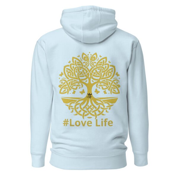 Marie's Original Embroidered Old Gold Logo Sky Blue #Love life Hoodie