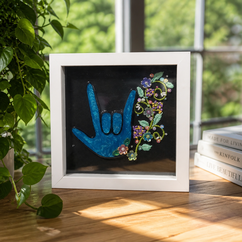 Teal Resin ILY handshape